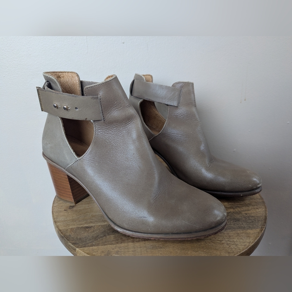 Whistles Leather Peep Strap Ankle Boots/Booties, Gray Brown/Beige (SIZE 38/7 - Picture 3 of 12